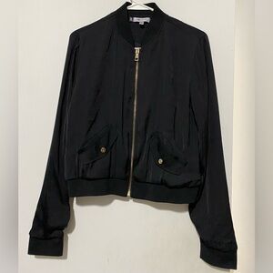 Jennifer Lopez Black Bomber Jacket with Gold Zipper
